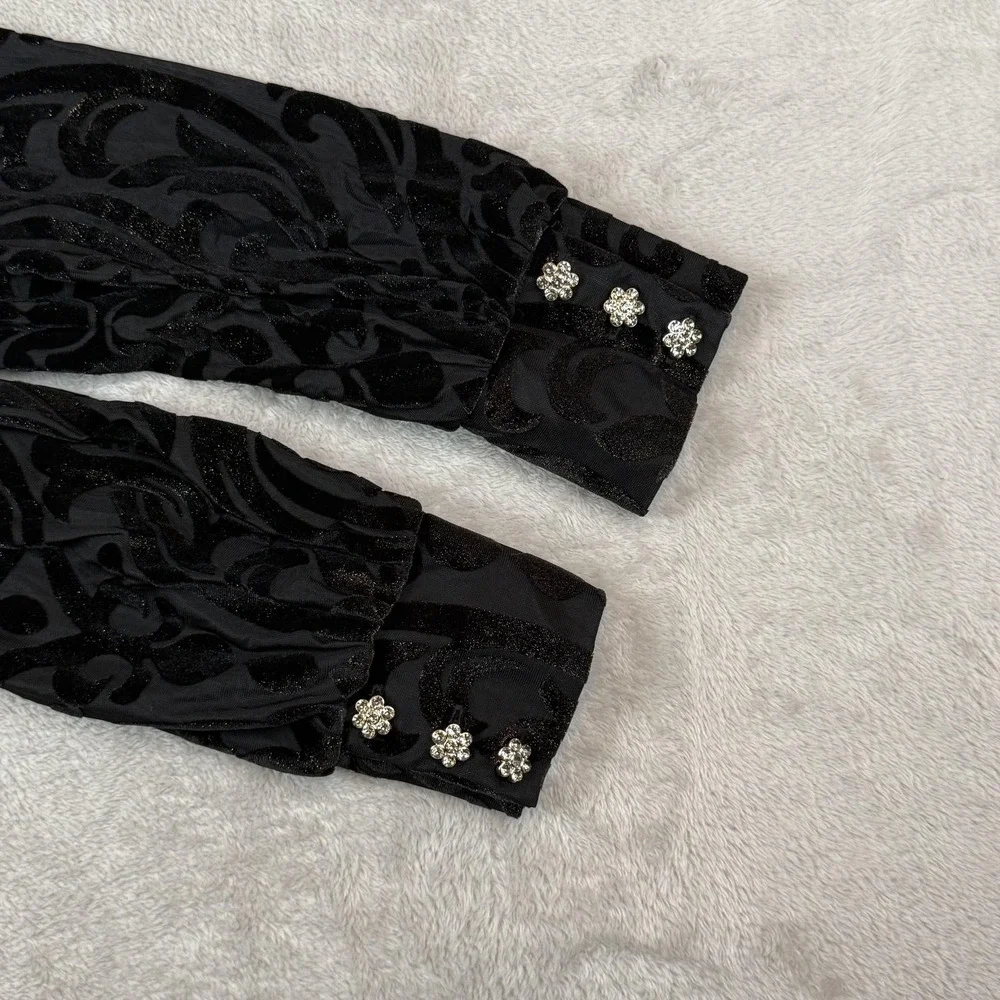 NEW Soft Surroundings Hadley Dress Womens 6P Black Velvet‎ Burnout Romantic Midi
